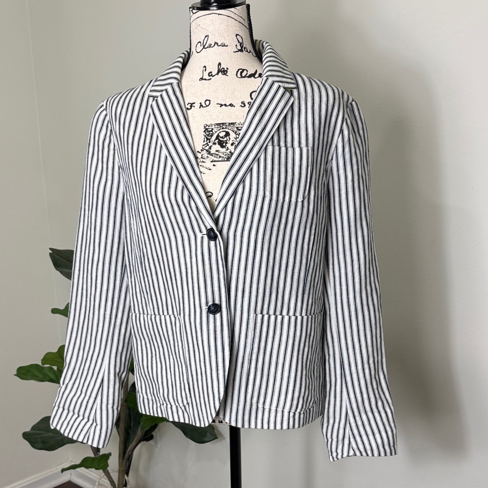 GAP Linen Striped Navy Women's Jacket Blazer Classic Size 12